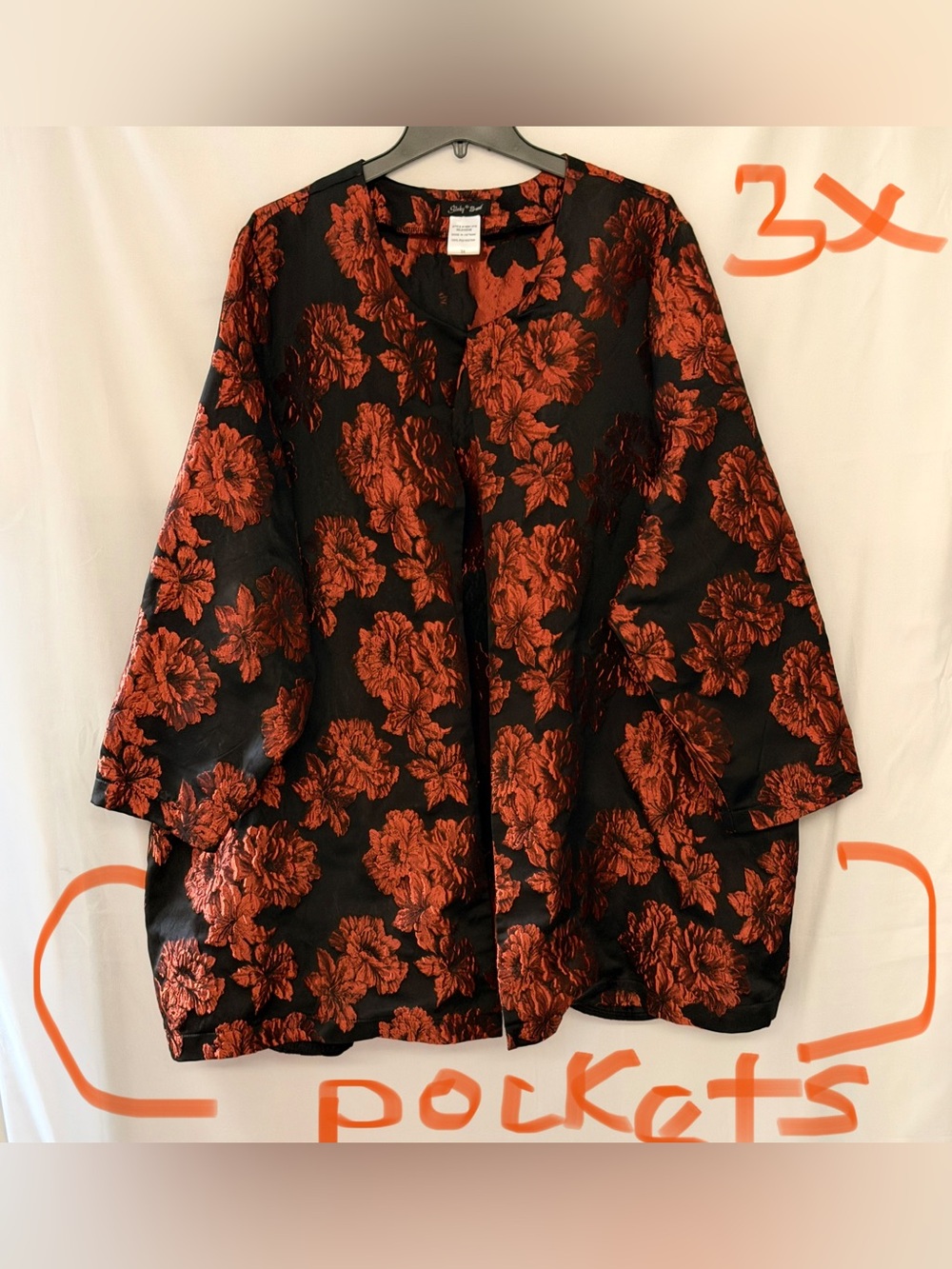 Slinky Brand Black Jacket with Red Floral Jacquard